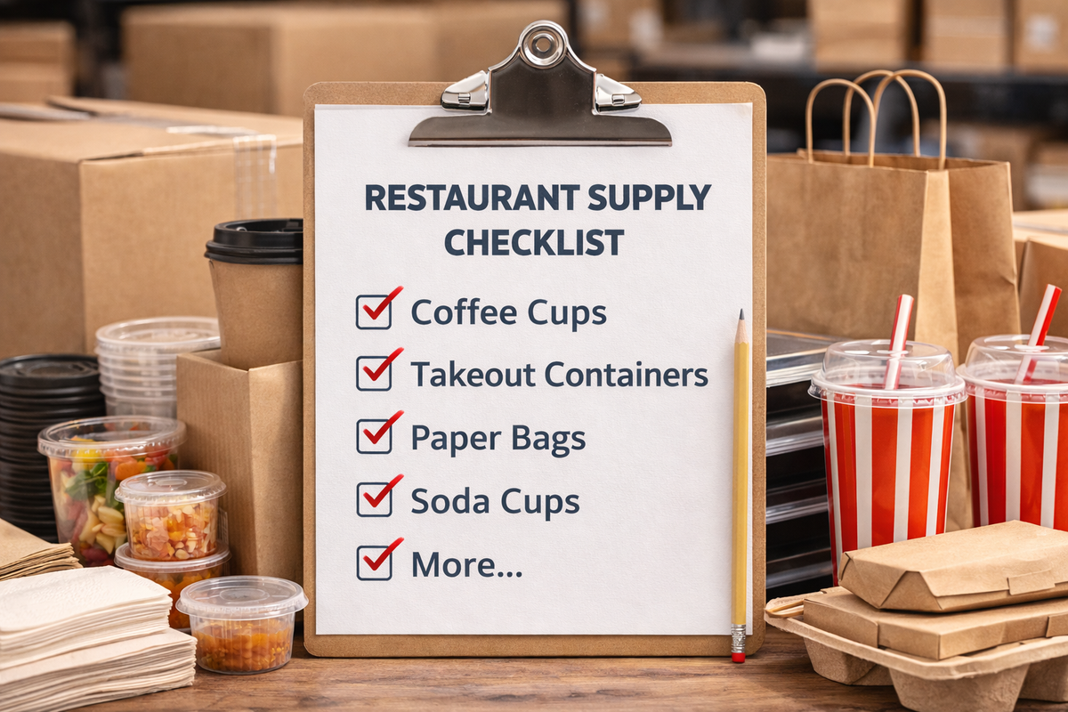 Restaurant supplies including cups containers lids utensils and food service packaging used by restaurants