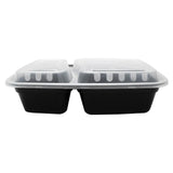 30oz Meal Prep Containers - Microwavable Rectangular Food Containers & Lids - Black - 2 Compartment Bento Box - 150 ct-To-Go Packaging-Karat-Restaurant Supply Drop