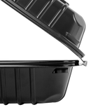 8''x8'' Black Hinged Containers 3 Compartments - Large Black Clamshell Takeout Boxes Multi Compartment - Karat PP Plastic - 250 count-Karat