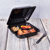 8''x8'' Black Hinged Containers 3 Compartments - Large Black Clamshell Takeout Boxes Multi Compartment - Karat PP Plastic - 250 count-Karat