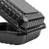 8''x8'' Black Hinged Containers - Large Black Clamshell Takeout Boxes - Karat PP Plastic - 250 count-Karat