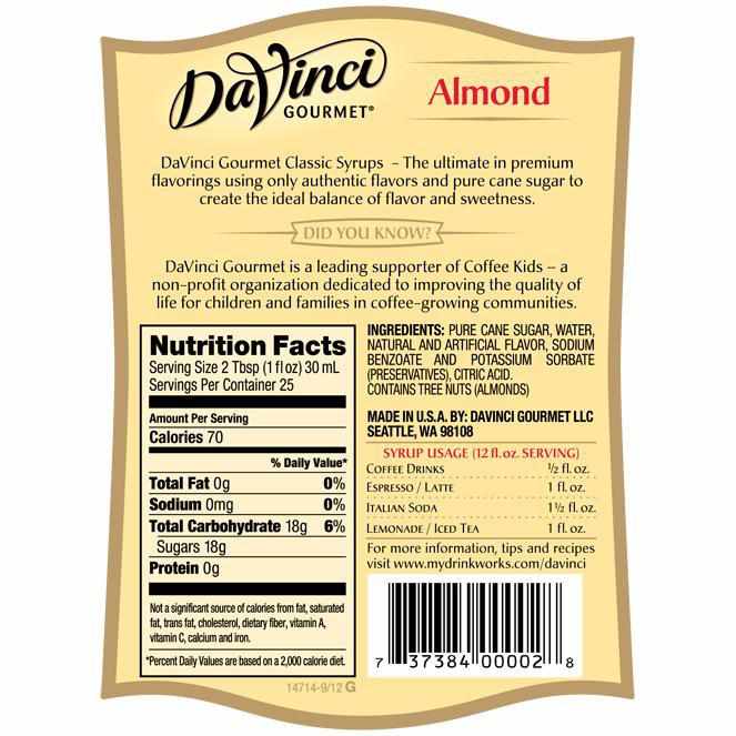 Almond - Orgeat - DaVinci Gourmet Syrup Bottle - 750mL-Syrups-DaVinci Gourmet-Restaurant Supply Drop