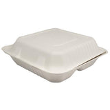 Extra Large Compostable 3 Compartment Food Container - Karat Earth 9x9 Bagasse Hinged Box 200 ct-To-Go Packaging-Karat-Restaurant Supply Drop