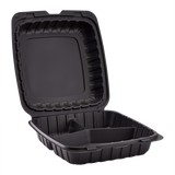 Jumbo Black 3 Compartment Takeout Containers Wholesale - 9"x9" Mineral Filled Hinged Food Boxes - Karat Earth 120 ct-To-Go Packaging-Karat-Restaurant Supply Drop