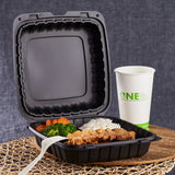 Jumbo Black 3 Compartment Takeout Containers Wholesale - 9"x9" Mineral Filled Hinged Food Boxes - Karat Earth 120 ct-To-Go Packaging-Karat-Restaurant Supply Drop