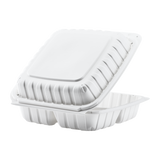 Jumbo White 3 Compartment Carry Out Boxes - 9"x9" Mineral Filled Hinged Food Containers - Karat Earth 120 ct-To-Go Packaging-Karat-Restaurant Supply Drop