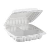 Jumbo White 3 Compartment Carry Out Boxes - 9"x9" Mineral Filled Hinged Food Containers - Karat Earth 120 ct-To-Go Packaging-Karat-Restaurant Supply Drop