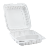 Jumbo White 3 Compartment Carry Out Boxes - 9"x9" Mineral Filled Hinged Food Containers - Karat Earth 120 ct-To-Go Packaging-Karat-Restaurant Supply Drop