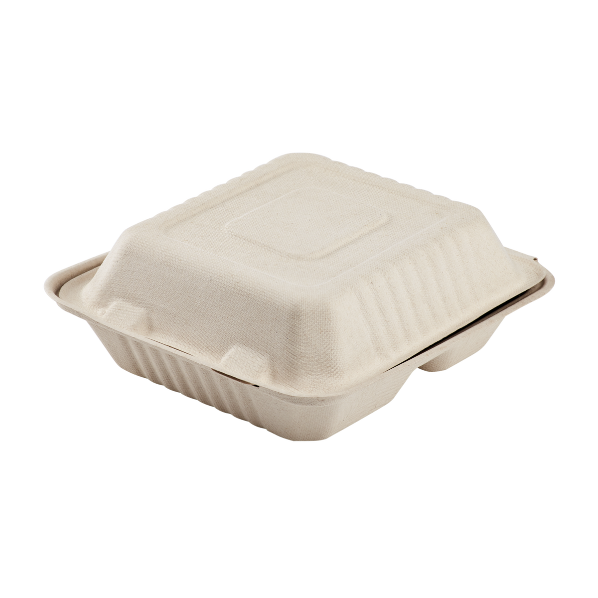 Large Biodegradable 3 Compartment Takeout Boxes - Karat Earth 8''x8'' Bagasse Hinged Containers - 200 ct-To-Go Packaging-Karat-Restaurant Supply Drop