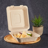 Large Biodegradable Takeout Boxes - Karat Earth 8''x8'' Compostable Bagasse Hinged Containers-To-Go Packaging-Karat-Restaurant Supply Drop