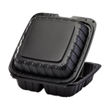 Large Black 3 Compartment Food Containers Wholesale - 8"x8" Mineral Filled Hinged Takeout Boxes - Karat Earth 200 ct-To-Go Packaging-Karat-Restaurant Supply Drop