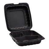 Large Black 3 Compartment Food Containers Wholesale - 8"x8" Mineral Filled Hinged Takeout Boxes - Karat Earth 200 ct-To-Go Packaging-Karat-Restaurant Supply Drop