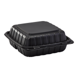 Large Black 3 Compartment Food Containers Wholesale - 8"x8" Mineral Filled Hinged Takeout Boxes - Karat Earth 200 ct-To-Go Packaging-Karat-Restaurant Supply Drop