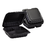 Large Black 3 Compartment Food Containers Wholesale - 8"x8" Mineral Filled Hinged Takeout Boxes - Karat Earth 200 ct-To-Go Packaging-Karat-Restaurant Supply Drop