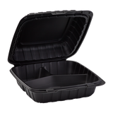 Large Black 3 Compartment Food Containers Wholesale - 8"x8" Mineral Filled Hinged Takeout Boxes - Karat Earth 200 ct-To-Go Packaging-Karat-Restaurant Supply Drop