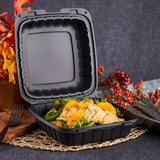 Large Black Take Out Containers - 8"x8" Mineral Filled Hinged Carry Out Boxes - Karat Earth - Black - 200 ct-To-Go Packaging-Karat-Restaurant Supply Drop
