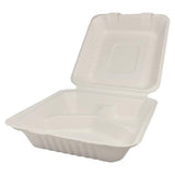 Large Compostable 3 Compartment Food Containers - Karat Earth 8''x8'' Bagasse Hinged Boxes - 200 ct-To-Go Packaging-Karat-Restaurant Supply Drop