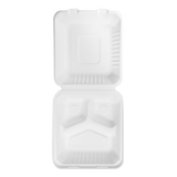 Large Compostable 3 Compartment Food Containers - Karat Earth 8''x8'' Bagasse Hinged Boxes - 200 ct-To-Go Packaging-Karat-Restaurant Supply Drop