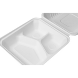 Large Compostable 3 Compartment Food Containers - Karat Earth 8''x8'' Bagasse Hinged Boxes - 200 ct-To-Go Packaging-Karat-Restaurant Supply Drop