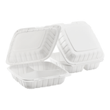 Large White 3 Compartment Food Containers - 8"x8" Mineral Filled Hinged Takeout Boxes - Karat Earth 200 ct-To-Go Packaging-Karat-Restaurant Supply Drop