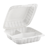 Large White 3 Compartment Food Containers - 8"x8" Mineral Filled Hinged Takeout Boxes - Karat Earth 200 ct-To-Go Packaging-Karat-Restaurant Supply Drop