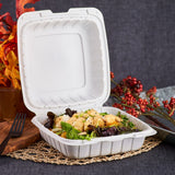 Large White Takeout Boxes - 8"x8" Mineral Filled Hinged Food Containers- Karat Earth 200 ct-To-Go Packaging-Karat-Restaurant Supply Drop