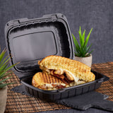 Medium Black Take Out Containers - 9"x6" Mineral Filled Hinged Carry Out Boxes - Karat Earth - Black - 250 ct-To-Go Packaging-Karat-Restaurant Supply Drop