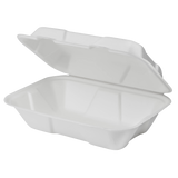 Medium Compostable Food Containers - Karat Earth 9''x6'' Bagasse Hinged Containers - 200 ct-To-Go Packaging-Karat-Restaurant Supply Drop