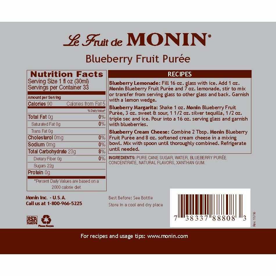 Monin Blueberry Fruit Pure (1L)-Liquid Base & Purees-monin-Restaurant Supply Drop