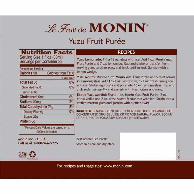 Monin Yuzu Fruit Pure (1L)-Liquid Base & Purees-monin-Restaurant Supply Drop